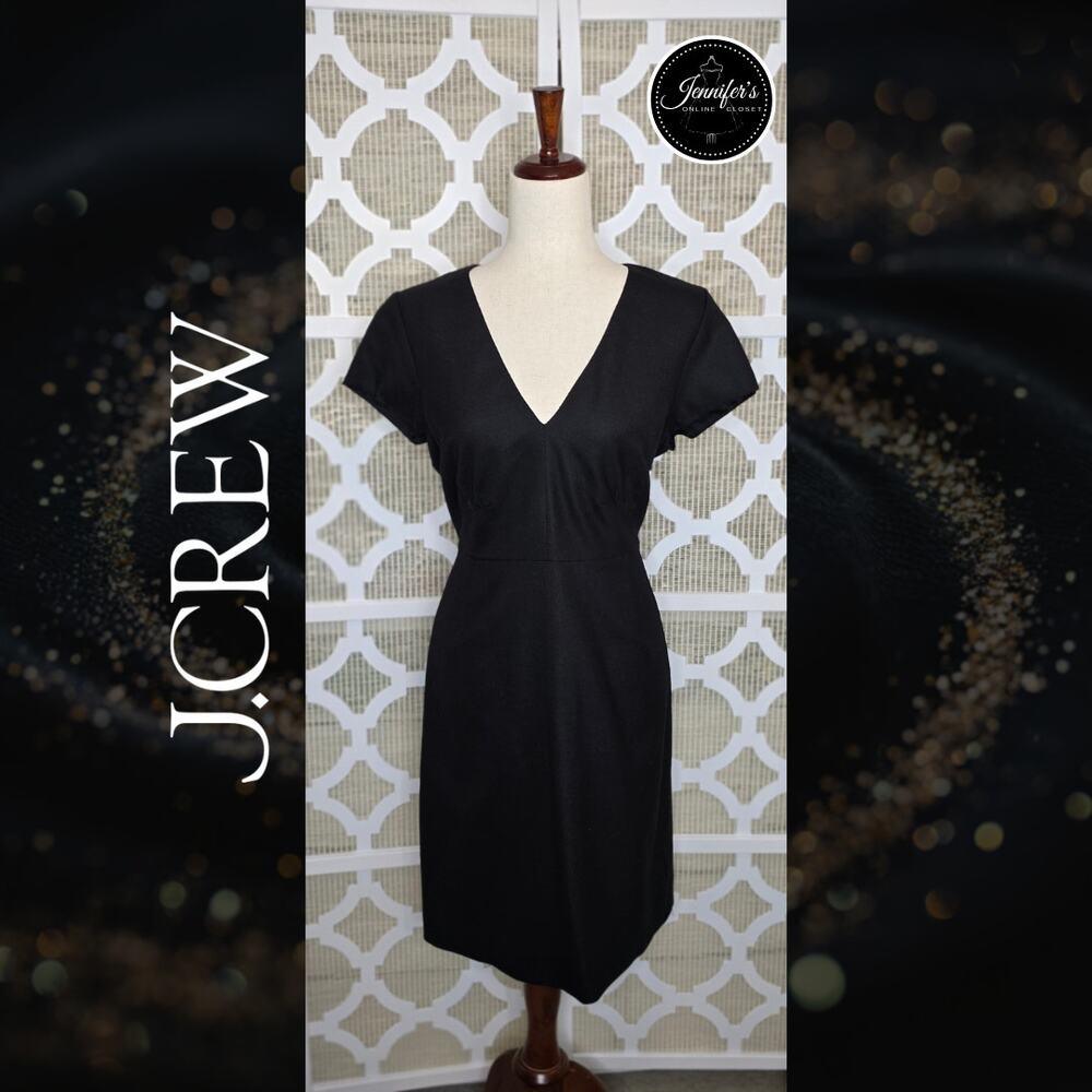 J. Crew Suiting Black Wool Blend V-Neck Cap Sleeve Sheath Dress Size 12